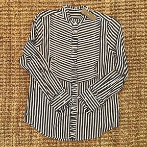 J. Crew Ruffle Trim Tuxedo Shirt in Stripe NWT S
